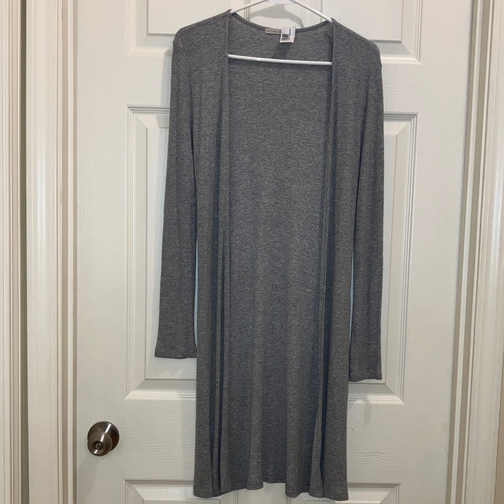 Active USA Gray Longline Open Front Duster Cardigan Women Size Medium Everyday